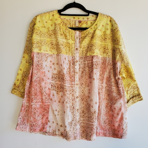 Anthropologie Pilcro Pink Yellow Oversized Top - Picture 2 of 7